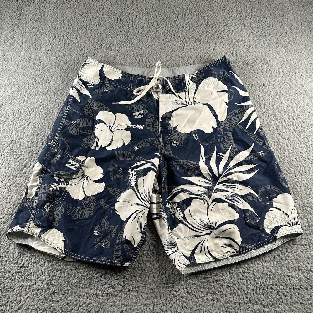 Billabong Board‎ Shorts Mens 36 Blue Floral Hawaiian Surf Swim Trunks Hibiscus